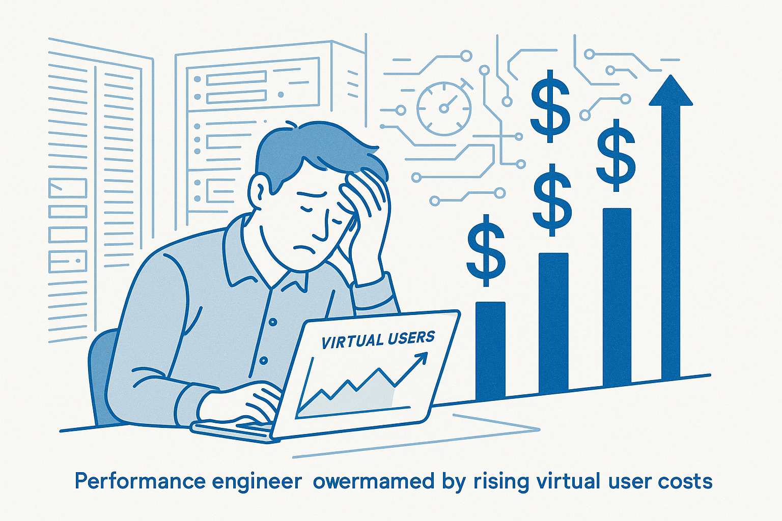 Collaborative Performance Testing in Action A photorealistic composite of a diverse team collaborating in a modern tech workspace, analyzing metric dashboards on large screens. Style: clean grids, soft shadows, showing real usage of CI/CD pipelines and test scenarios in a cooperative environment.