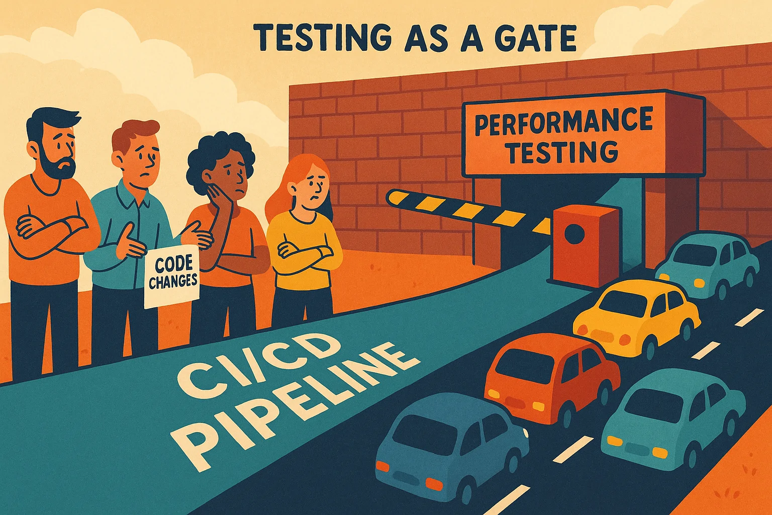 Real-Time Performance Monitoring A photorealistic over-the-shoulder view of a DevOps engineer monitoring a live performance test dashboard.
