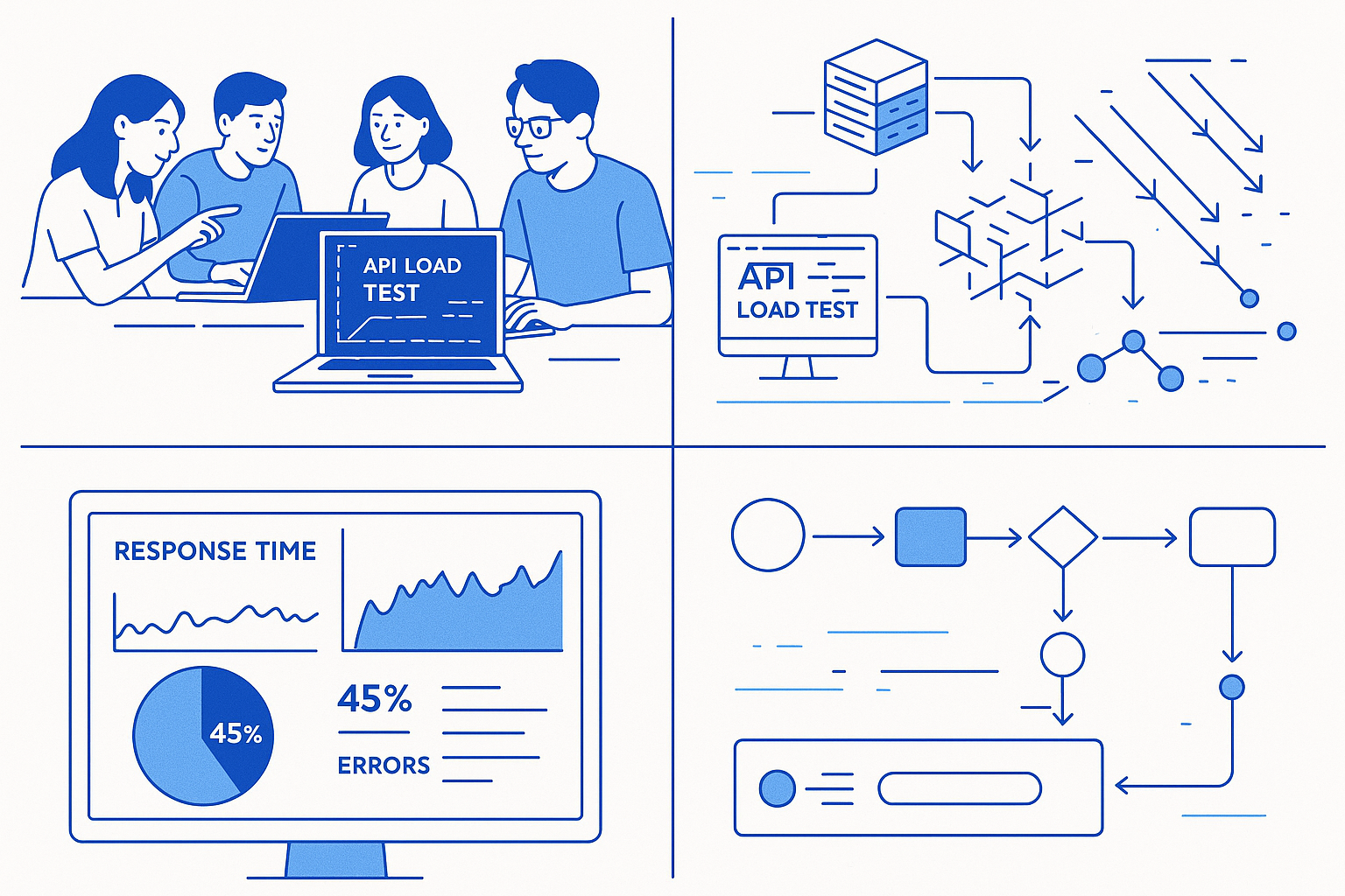 Navigating Bottleneck Triages An abstract blueprint-like design illustrating a bottleneck triage framework, including layered elements such as database, network, and application modules connected by lines representing data flow.