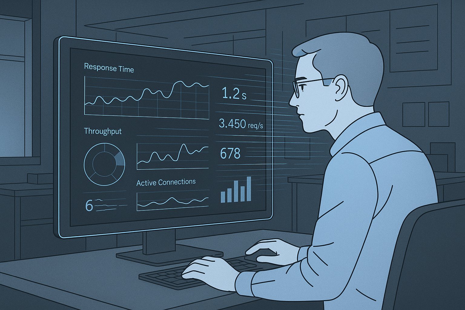 Cloud Infrastructure and Auto-Scaling Paper-cut collage of a cloud infrastructure with automated scaling depicted through upward arrows and cloud symbols. Elements represent different resources like servers, databases, and auto-scaling mechanisms. The background uses dark gradients to create depth.