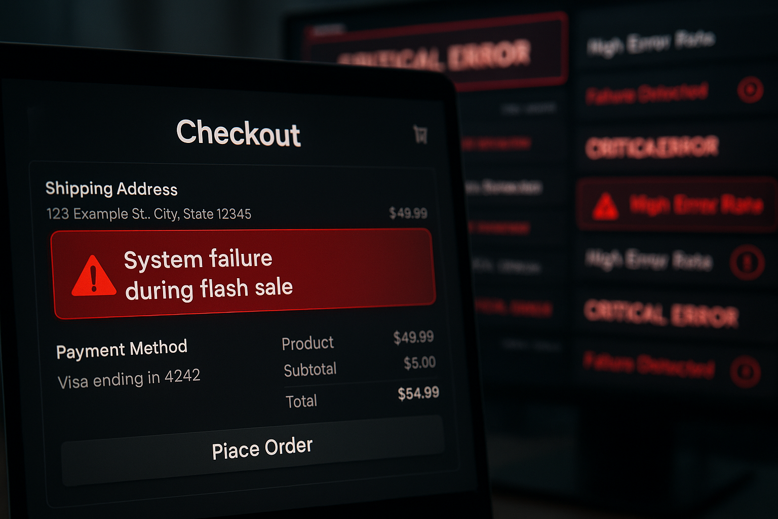 AI-Powered Testing Tools in Action A futuristic dashboard view of AI-powered testing tools in action. Features screens showcasing self-healing scripts, dynamic parameter handling with intelligent correlation, alongside AI-generated test scenarios. Style: modern tech aesthetic with dark background and vibrant highlights for key features.