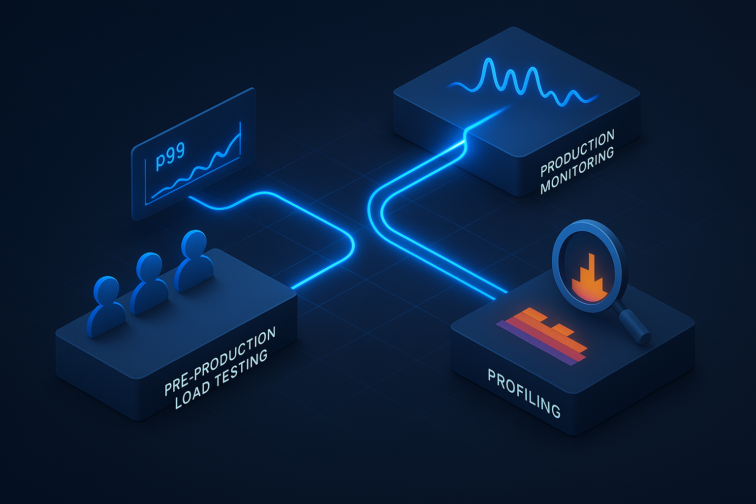 Percentile Quality Gates in CI/CD CI/CD pipeline quality gate visualized as a barrier blocking a build where a p99 latency distribution crosses an 800ms threshold