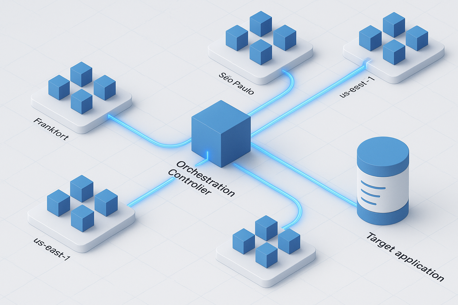 Surviving the Black Friday Traffic Surge A surge of user connection particles flooding toward a resilient e-commerce checkout service holding steady at 50,000 concurrent users with p99 under 300ms and a reinforced connection-pool barrier