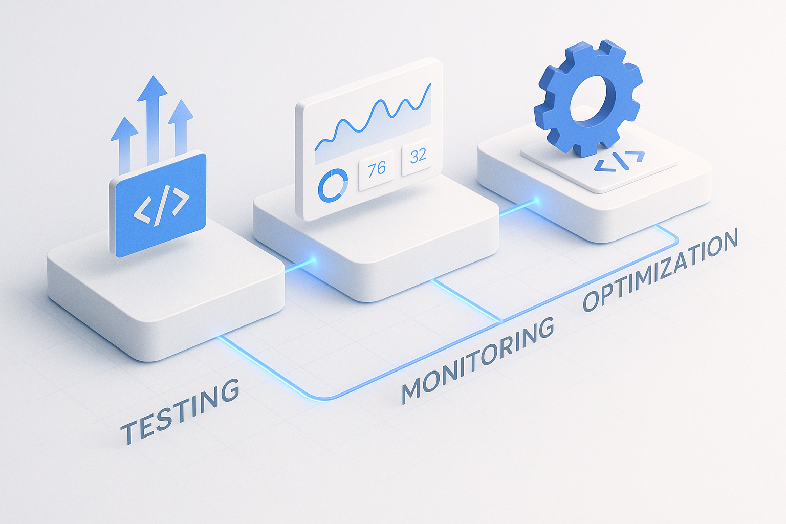Performance Gates in the CI/CD Pipeline Engineer viewing a CI/CD pipeline dashboard with a glowing Performance Gate stage and a p95 latency graph crossing a threshold line
