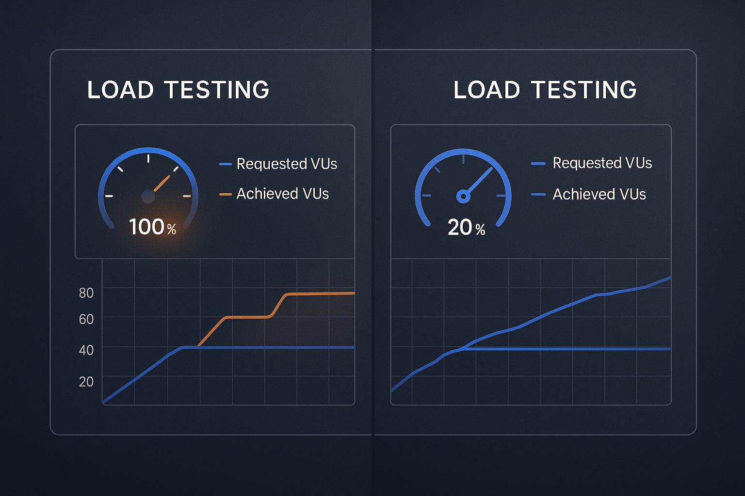 Scoring Load Testers Against Real Costs Over-the-shoulder view of two performance engineers reviewing a monitor displaying a weighted vendor scorecard and a TCO comparison bar chart of DIY open-source versus commercial platform